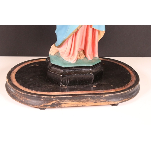 184 - Virgin Mary Madonna Statue H 50cm, cased within a Victorian glass display dome approx. H 56cm