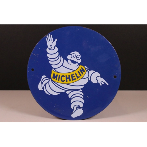 197 - Michelin Man circular enamel sign, 20cm diameter together with an original Michelin Man white glazed... 