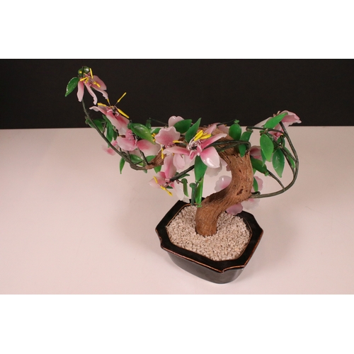 198 - 20th century glass petal and leaf bonsai tree in pot ornament, H 26cm