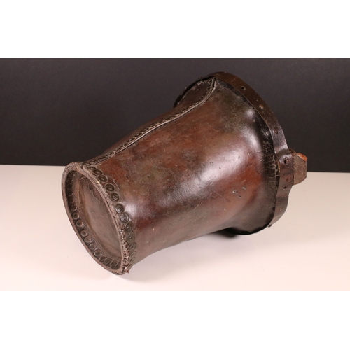 200 - 19th century leather studded fire bucket, H 26cm, 26cm diameter