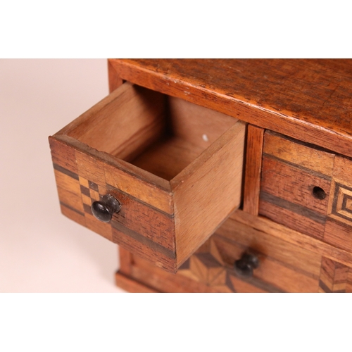 213 - Japanese hardwood parquetry inlaid three drawer jewellery cabinet, 10cm high together with an Italia... 