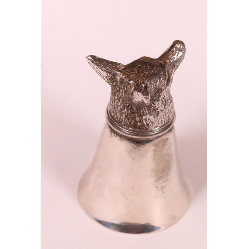 220 - Silver plated fox head stirrup cup, 8cm high