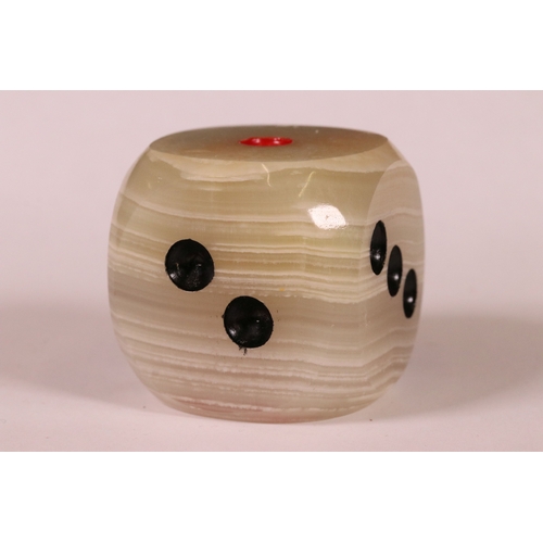 225 - Mid century retro onyx paperweight in the form of a dice, 5.5cm high