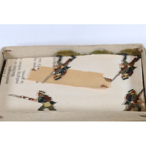 226 - A collection of vintage flat tin toy soldiers to include infantry, bandsmen and cavalry examples, co... 