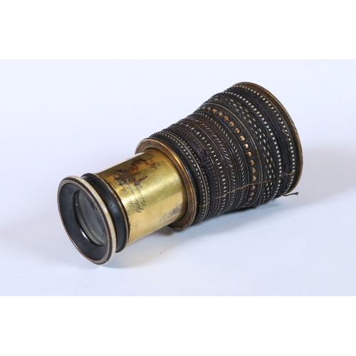 232 - An antique single drawer monocular, maker marker for Thomas Rubergall of Coventry Street, London.