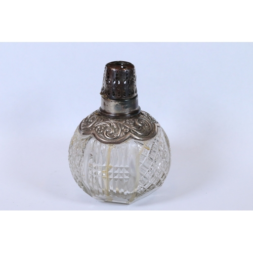 233 - Victorian glass and silver perfume bottle of globular form together with two silver handled button h... 