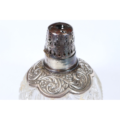 233 - Victorian glass and silver perfume bottle of globular form together with two silver handled button h... 