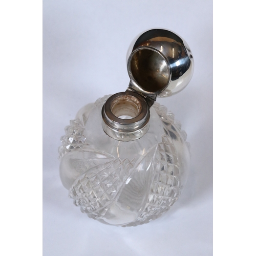 249 - A fully hallmarked sterling silver topped cut glass grenade scent bottle, assay marked for Birmingha... 