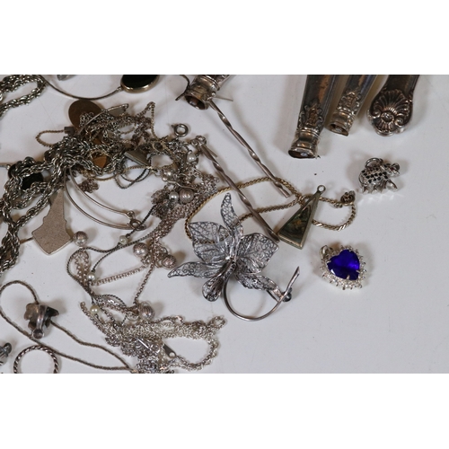 265 - A collection of hallmarked silver and white metal items to include a selection of jewellery together... 