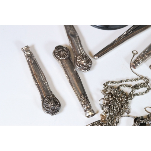 265 - A collection of hallmarked silver and white metal items to include a selection of jewellery together... 