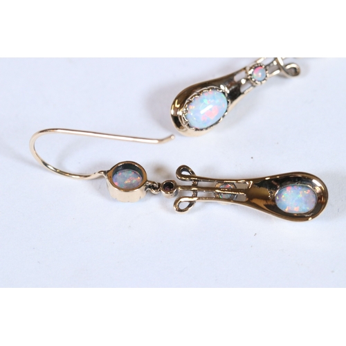 277 - Pair of 9ct yellow gold and opal Art Nouveau style drop earrings