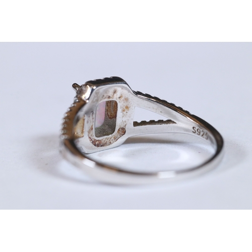 286 - Silver CZ and central opal panel ring