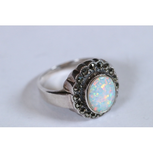 289 - Silver diamonte and opal ring