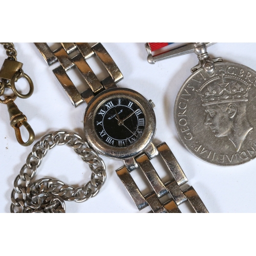 308 - A small group of mixed collectables to include British full size world war two medals, pocket watch ... 