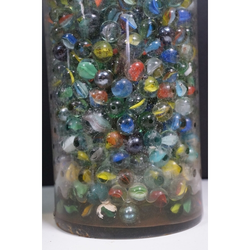 458 - Two glass jars of mixed vintage marbles in varying sizes