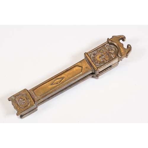 464 - Brass Art Nouveau door knocker together with others modelled as a grandfather clock, The cat and fid... 