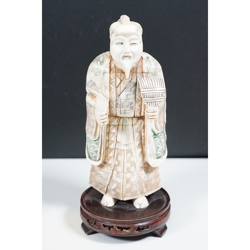 473 - Selection of carved oriental items to include framed examples, a figurine of a man, scent bottles an... 