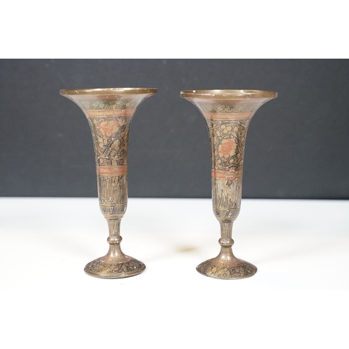 485 - Group of Indian style brass items to include goblets in varying sizes, cobra style candlesticks and ... 