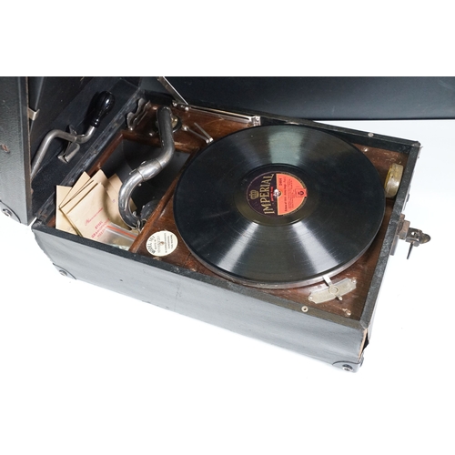 504 - His Master's Voice portable Gramophone model 101 in case together with a mid 20th century Heathkit r... 