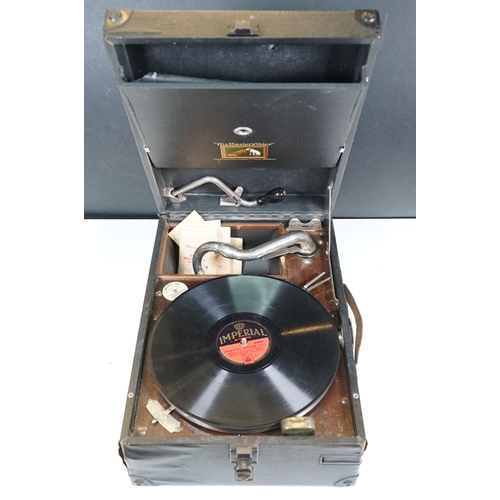 504 - His Master's Voice portable Gramophone model 101 in case together with a mid 20th century Heathkit r... 