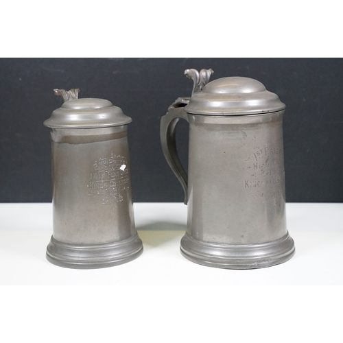 511 - Pair of Royal Doulton Kingsware Dewars Whisky The Night Watchman Character flasks / jugs  with Regis... 