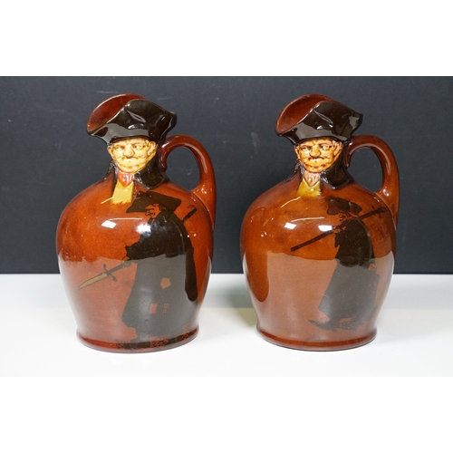 511 - Pair of Royal Doulton Kingsware Dewars Whisky The Night Watchman Character flasks / jugs  with Regis... 