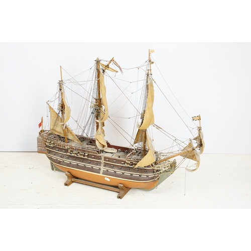 517 - HMS Royal Albert wooden model ship with fabric sails, approx. H 66cm