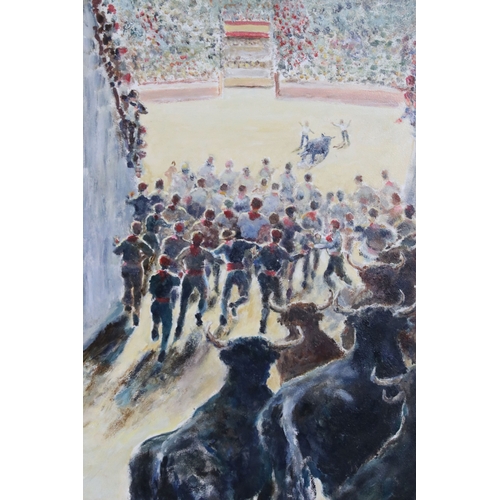 575 - Rudecindo Mannia (Gibraltarian, 1896 - 1979), bull fight from the sideline - likely depicting the bu... 