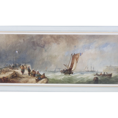 582 - Alfred Herbert (British, 1818 - 1861), nautical scene - 'Fishing Vessels off Calais', watercolour, t... 