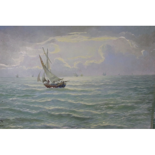 584 - R Vasgnez (20th century), a pair: sailing boat at sea, each oil on board, signed lower left and insc... 