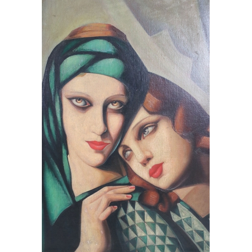 591 - Portrait of Art Deco ladies, oil on canvas, signed with monogram lower right, 59 x 44cm, gilt framed