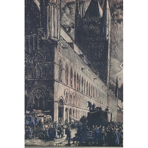 595 - Frank Brangwyn (Welsh, 1867 - 1956), The Cloth Hall Ypres, coloured lithograph, information verso, 4... 