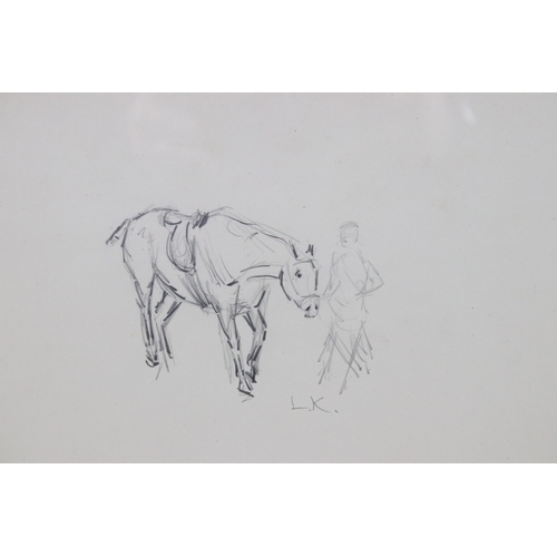 601 - Attributed to Dame Laura Knight (British, 1877 - 1970), study of a horse and figure, pencil sketch, ... 