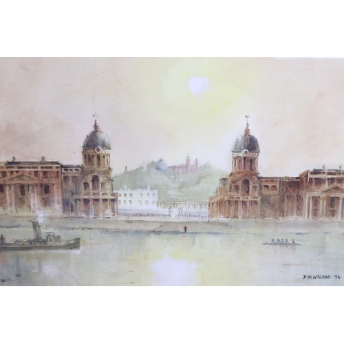 608 - D M Wilkins, Greenwich, London scene, watercolour, signed lower right and dated '76, 31 x 47cm, fram... 