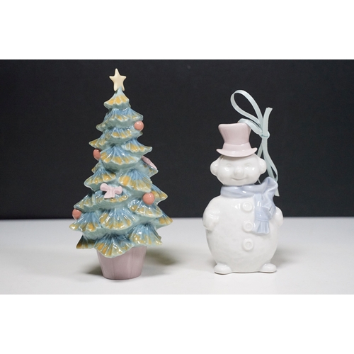 93 - Selection of small Lladro Christmas hanging ornament figurines together with a Christmas tree and a ... 