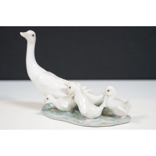 97 - Selection of Lladro and Nao geese figurines together with a Lladro Collectors Society standing plaqu... 