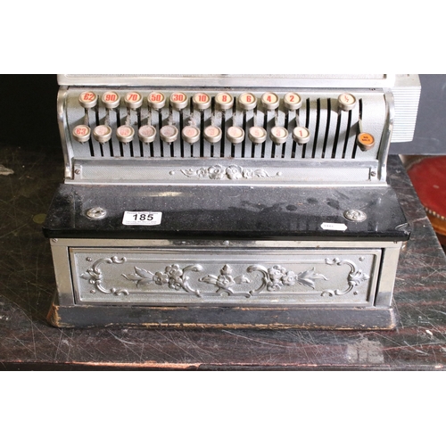 185 - Ornate antique cast metal shop till by National, embossed with floral swags, bearing registration nu... 