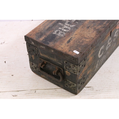 518 - Group of vintage boxes to include metal W.B.A example, H 23cm, W 39cm, D 26cm and two wooden boxes, ... 