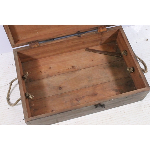 518 - Group of vintage boxes to include metal W.B.A example, H 23cm, W 39cm, D 26cm and two wooden boxes, ... 