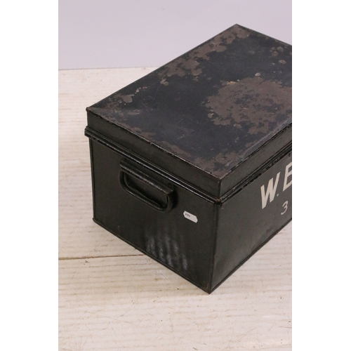 518 - Group of vintage boxes to include metal W.B.A example, H 23cm, W 39cm, D 26cm and two wooden boxes, ... 