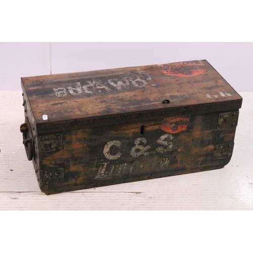 518 - Group of vintage boxes to include metal W.B.A example, H 23cm, W 39cm, D 26cm and two wooden boxes, ... 