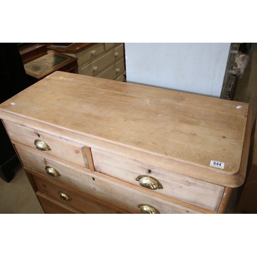 644 - Pine chest of drawers with two short and three long drawers, H 96cm, W 105cm, D 46cm