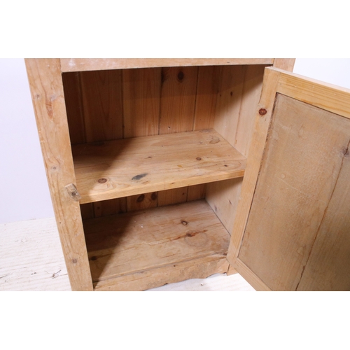 647 - Small stripped pine wall hanging cupboard with internal shelf, H 62cm, W 44cm, D 25cm