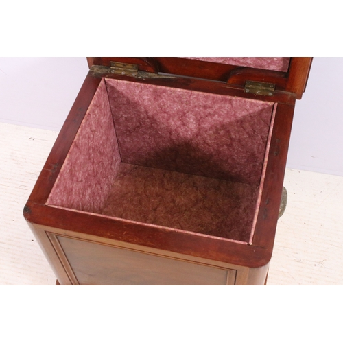 656 - Small mahogany storage box chest with fabric lining and liftable lid, H 46cm, W 51cm, D 47cm