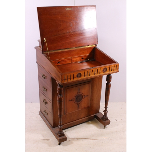 683 - Mahogany lift up lid writing desk with leather slope and stationary organiser beneath liftable cover... 