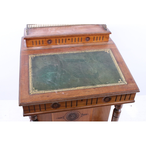 683 - Mahogany lift up lid writing desk with leather slope and stationary organiser beneath liftable cover... 