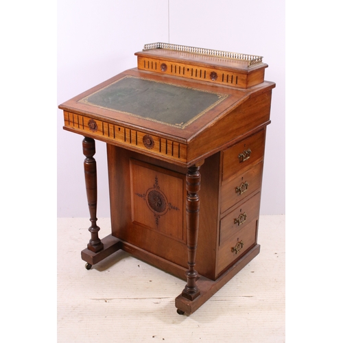 683 - Mahogany lift up lid writing desk with leather slope and stationary organiser beneath liftable cover... 