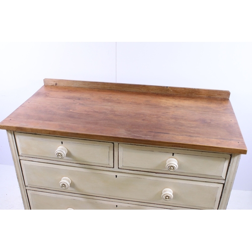 685 - Victorian part painted chest of two short and two long drawers, H 76cm, W 115cm, D 55cm