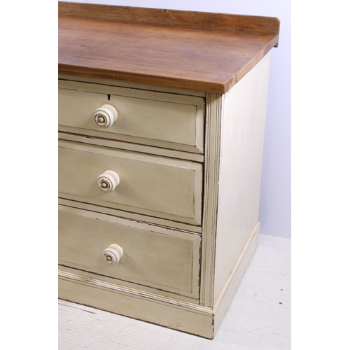 685 - Victorian part painted chest of two short and two long drawers, H 76cm, W 115cm, D 55cm