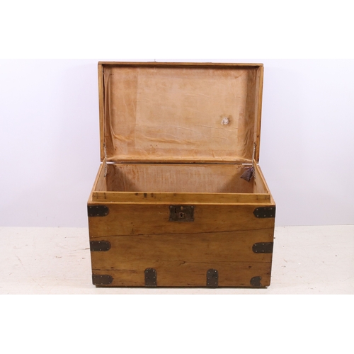 688 - Victorian pine waxed and polished trunk, H 43cm, W 71, D 44cm